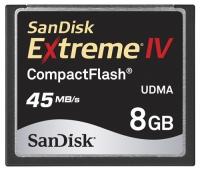scheda di memoria Sandisk, scheda di memoria Sandisk Extreme IV 45MB/s Edition CompactFlash 8GB, scheda di memoria Sandisk, Sandisk Extreme IV 45MB/s Edition CompactFlash Scheda di memoria 8GB, bastone di memoria Sandisk, Sandisk memory stick, Sandisk Extreme IV 45MB/s Compact Edition